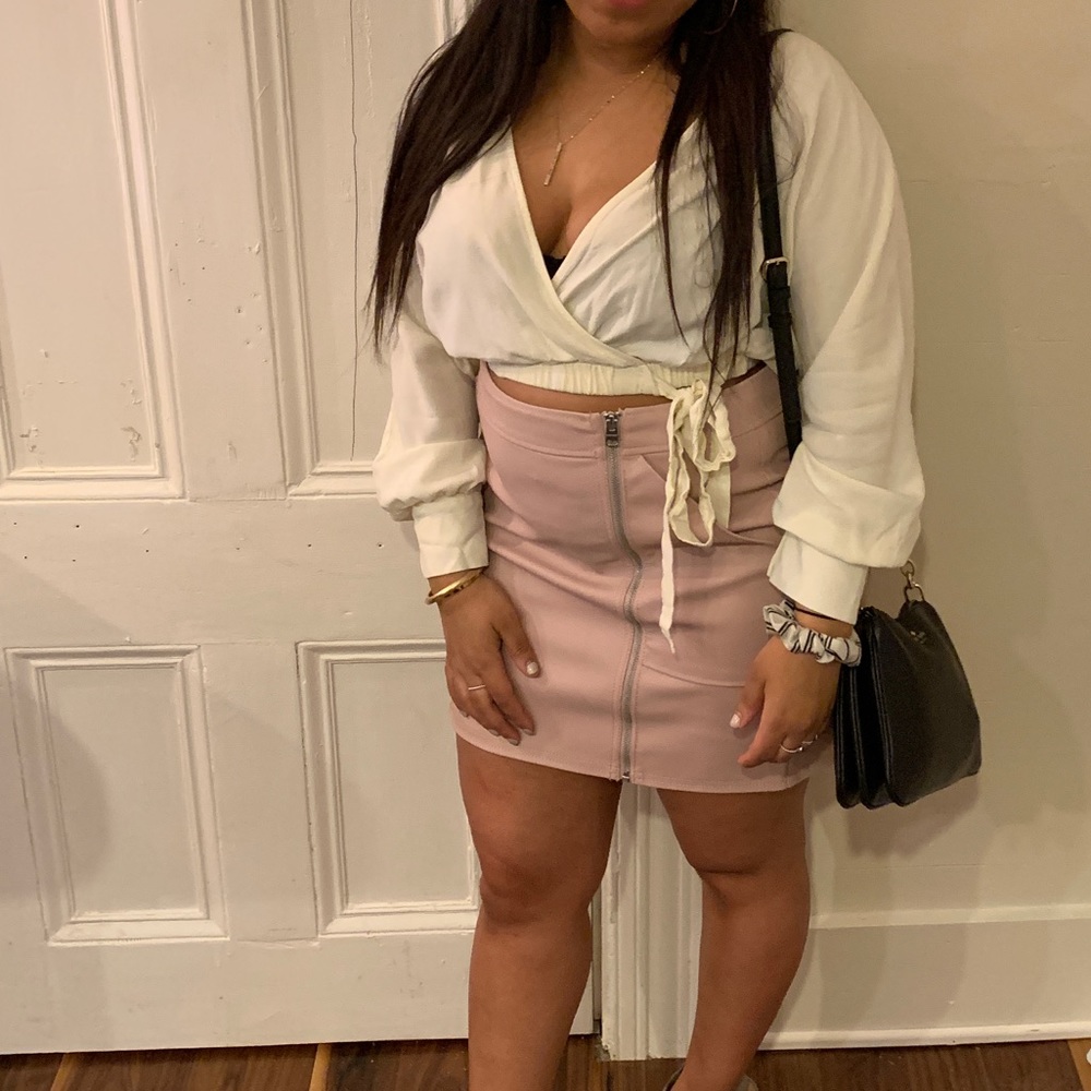 White cropped top tie blouse